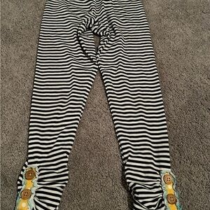 Striped Kids Leggings with Button Detail